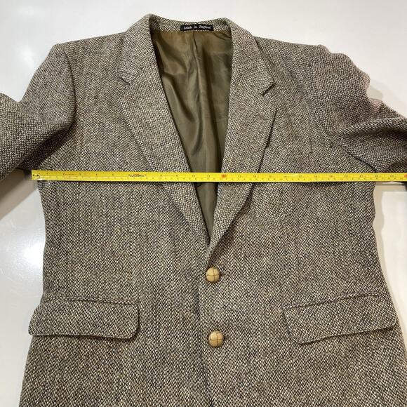 VTG Harris Tweed Blazer Herringbone Mens 44 USA Pure Scottish Wool Pulp *Flaws* - Picture 3 of 11
